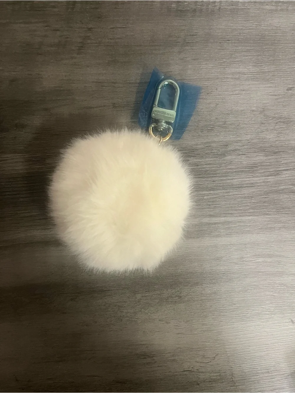 White Panda Faux Fur Keychain Bag Charm with Pink Flower Accent